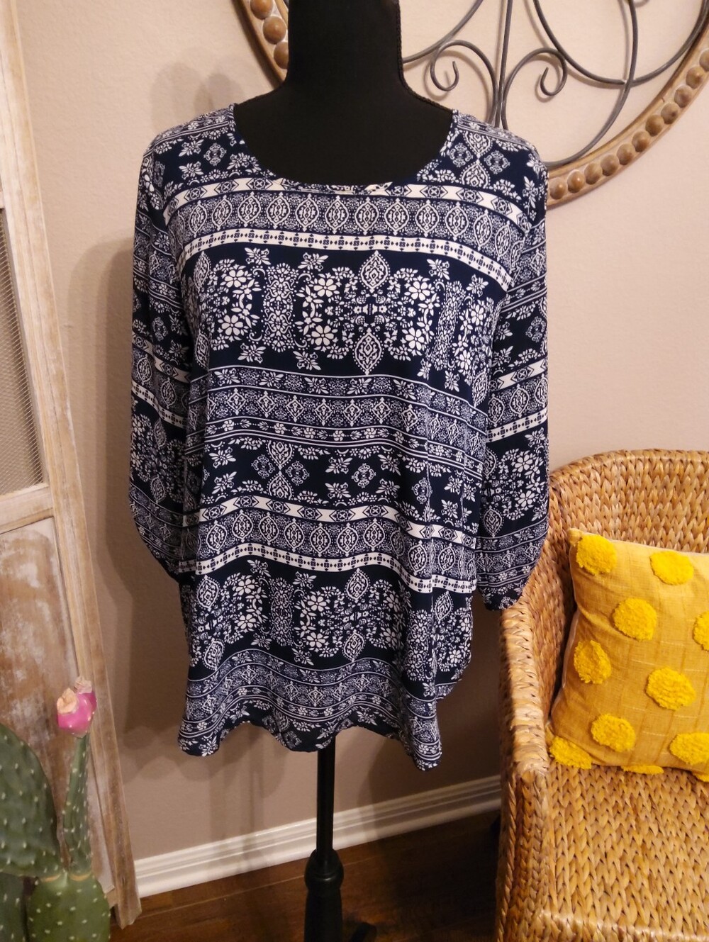 Pink Republic Navy and White Printed Tunic Top